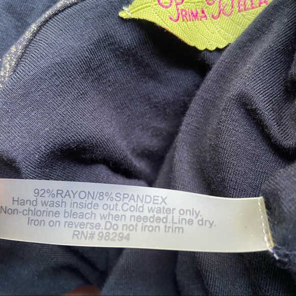 Prima Bella long sleeve Large Shimmer Wrap Top NWT black and Gold Slinky stretch - Picture 6 of 7